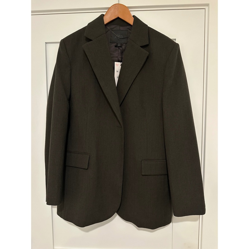 NWT Zara Oversized Wool Blazer Jacket ZW Collection Green Marl